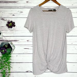 Rachel Zoe Mauve Pink & White Striped Twist Knot T-Shirt Top Size Medium